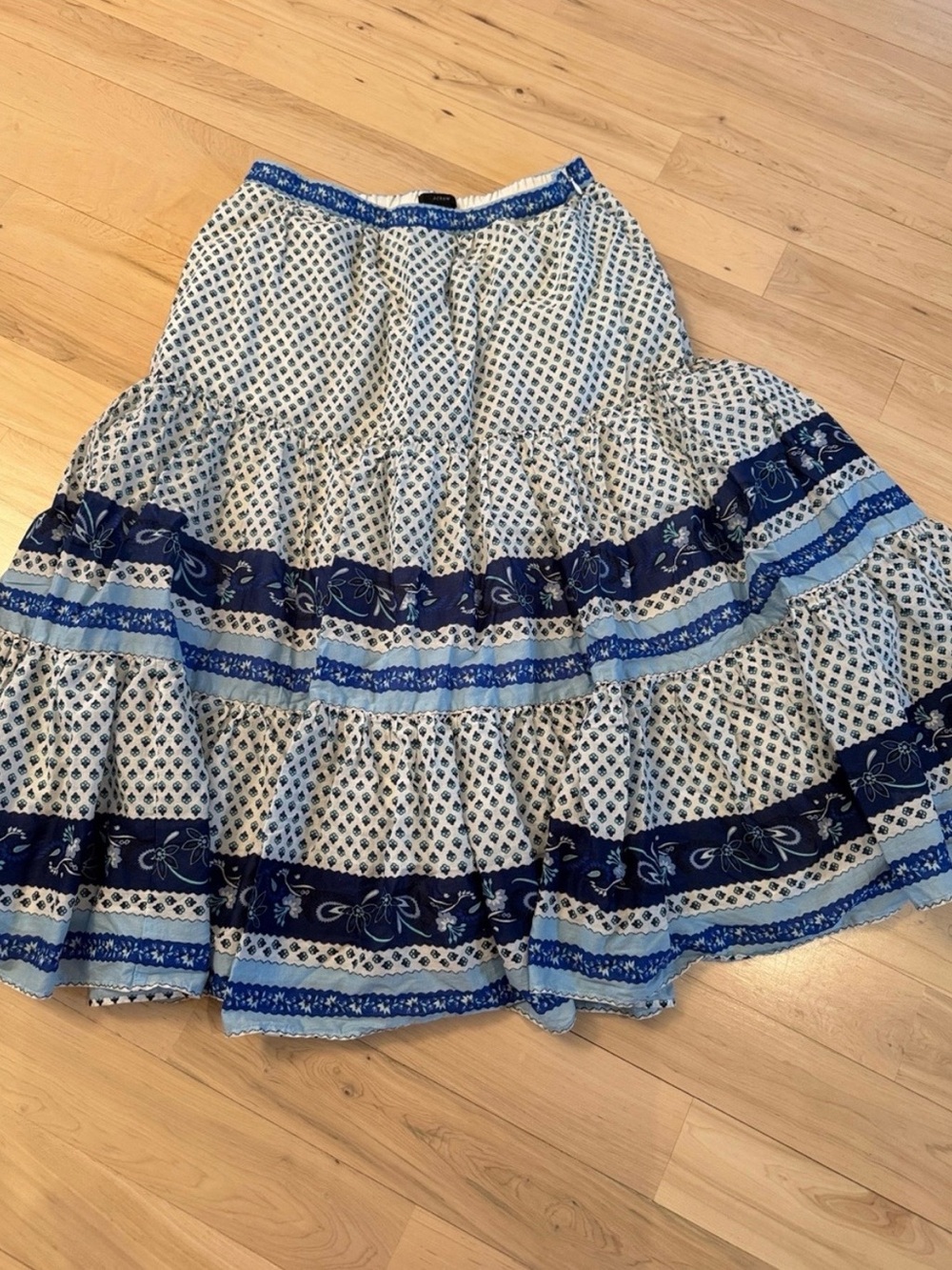 J. Crew Blue and White Printed Cotton Maxi Skirt - Picture 2 of 8